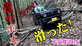 後悔200％!JB64新型ジムニー極荒れ林道の倒木超えで滑る!!