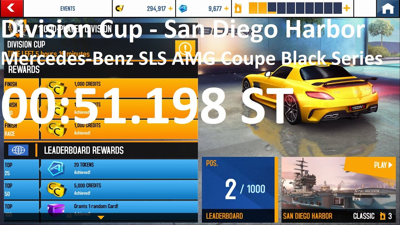 Asphalt 8 – Division Cup | San Diego Harbor | Mercedes-Benz SLS AMG Coupe Black Series 00:51.198 ST