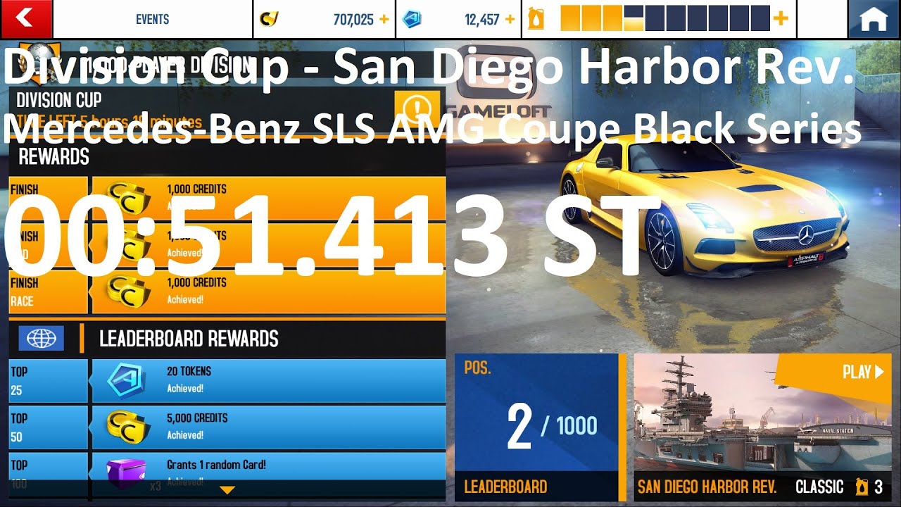 Asphalt 8 - Division Cup | San Diego Harbor Rev. | Mercedes-Benz SLS AMG Black Series 00:51.413 ST