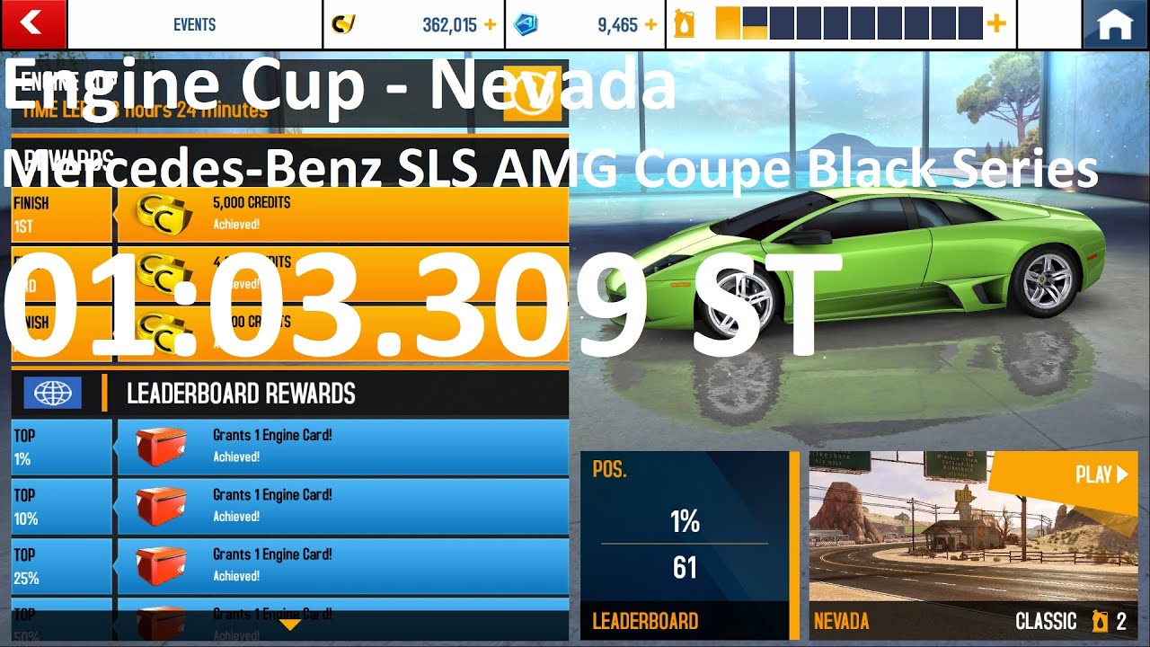 Asphalt 8 - Engine Cup | Nevada | Mercedes-Benz SLS AMG Coupe Black Series 01:03.309 ST