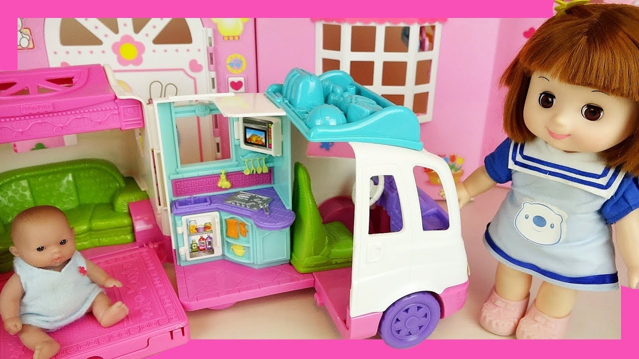 Baby doli slide camping car and cooking food play