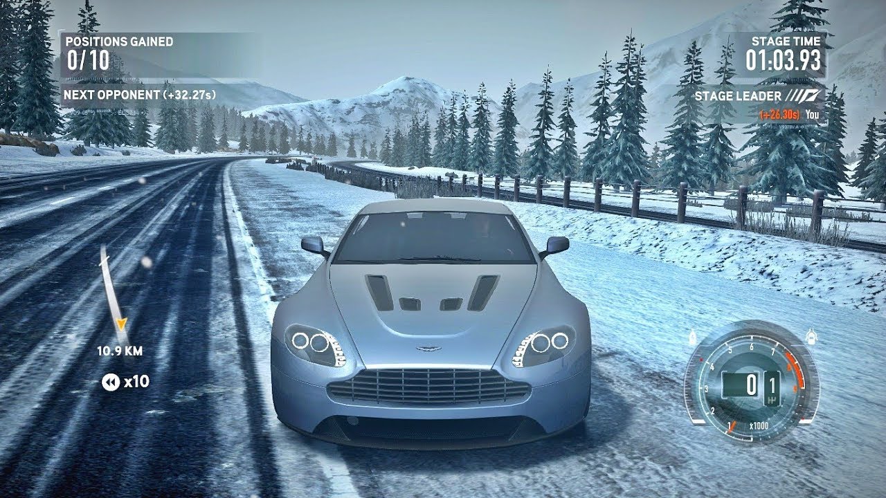 NFS Run | Aston Martin V12 Vantage in snow field road | Hot Race
