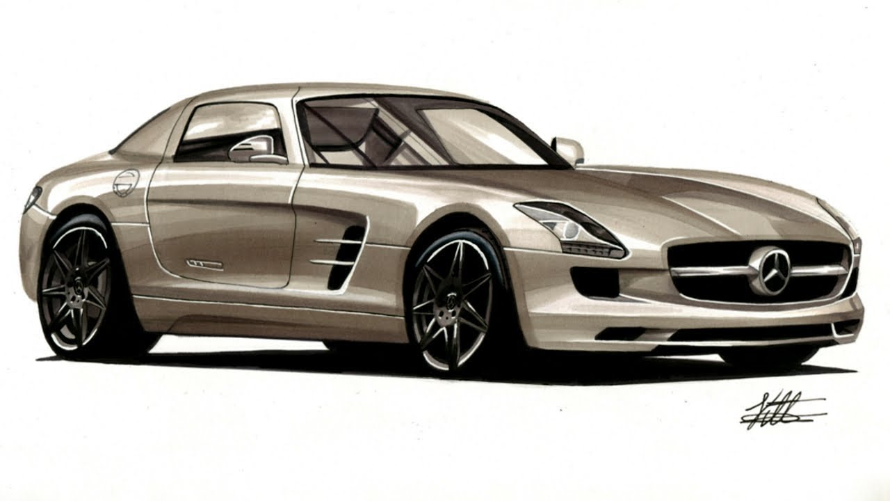 Realistic Car Drawing – Mercedes Benz SLS 63 AMG – Time Lapse
