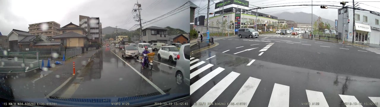 雨の昼のドラレコ映像