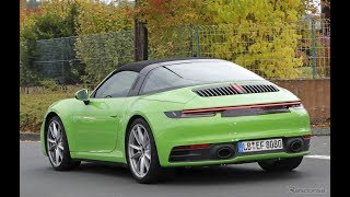 紅葉に映えるグリーンのボディ…ポルシェ 911タルガ 新型、デビュー直前の姿をスクープ