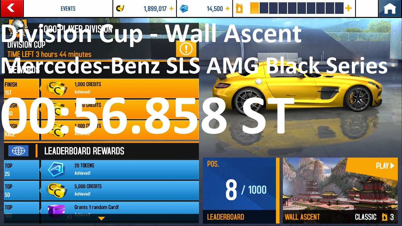 Asphalt 8 – Division Cup | Wall Ascent | Mercedes-Benz SLS AMG Black Series 00:56.858 ST
