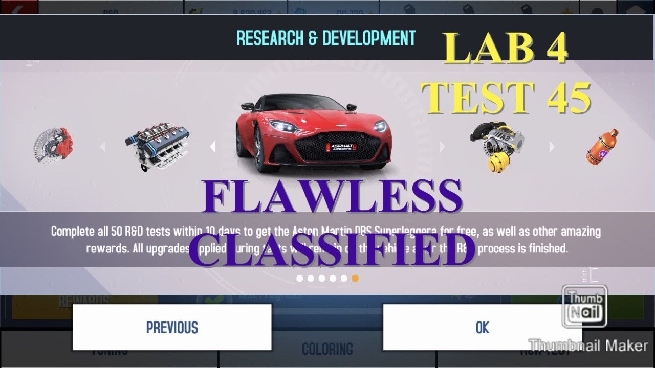 Asphalt 8 – R&D Aston Martin DBS Superleggera – Lab 4 – Test 45 – Flawless – Classified