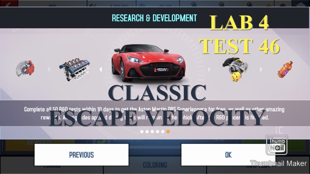 Asphalt 8 – R&D Aston Martin DBS Superleggera – Lab 4 – Test 46 – Escape Velocity