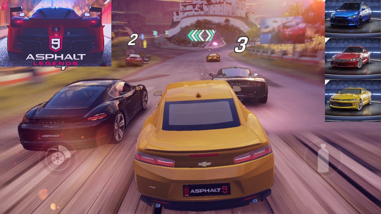 Asphalt 9 Legends Gameplay, Mitsubishi Lancer Evolution, BMW Z4, Chevrolet Camaro, iOS.