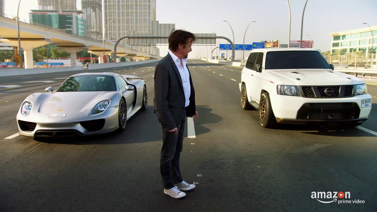 Top Gear—- Porsche 918 Spyder Vs Nissan Patrol,  Guess who wins !!!