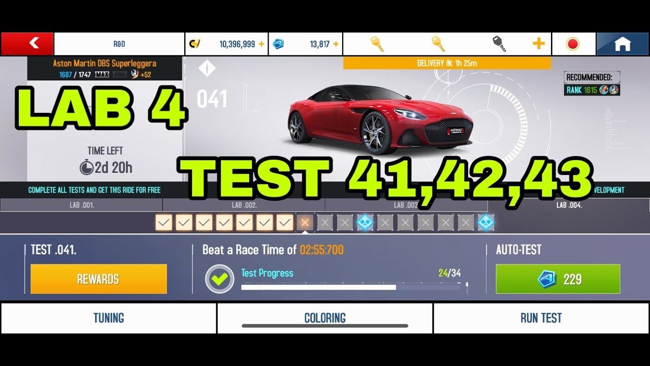 Asphalt 8 R&D Test 41,42,43 Lab 4 Aston Martin DBS Superleggera