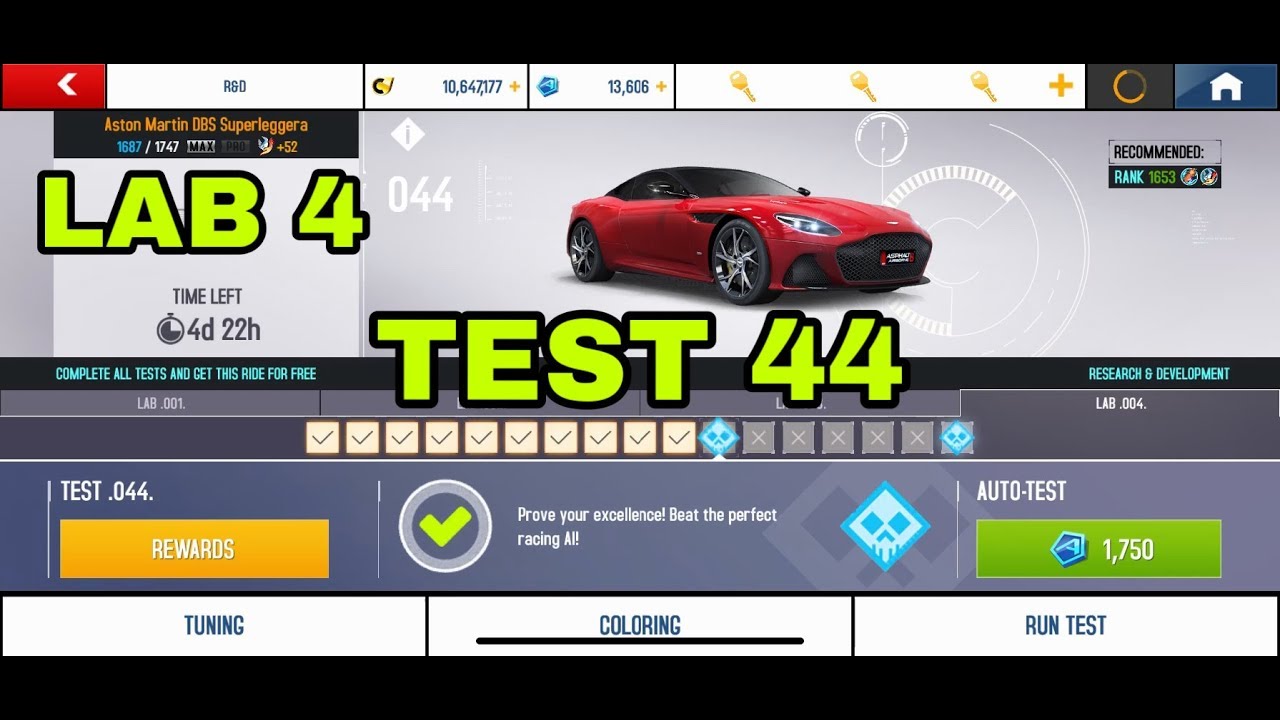 Asphalt 8 R&D Test 44 Lab 4 Aston Martin DBS Superleggera Ultimate Al