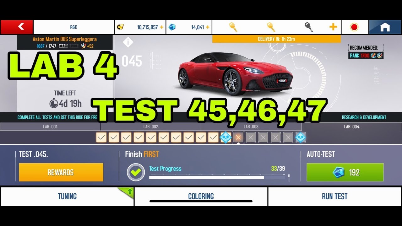 Asphalt 8 R&D Test 45,46,47 Lab 4 Aston Martin DBS Superleggera