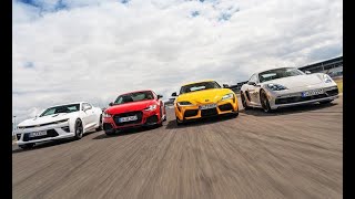 Audi TT RS vs Chevrolet Camaro vs Porsche 718 Cayman GTS vs Toyota Supra