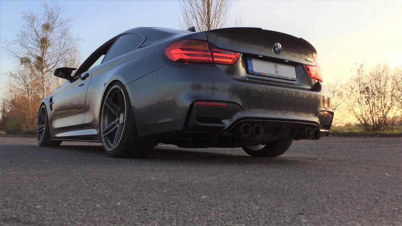 BMW F82 M4 Flap Open Closed Comparison Akra Downpipes + full Exhaust System 200 cell HJS cats Part 1