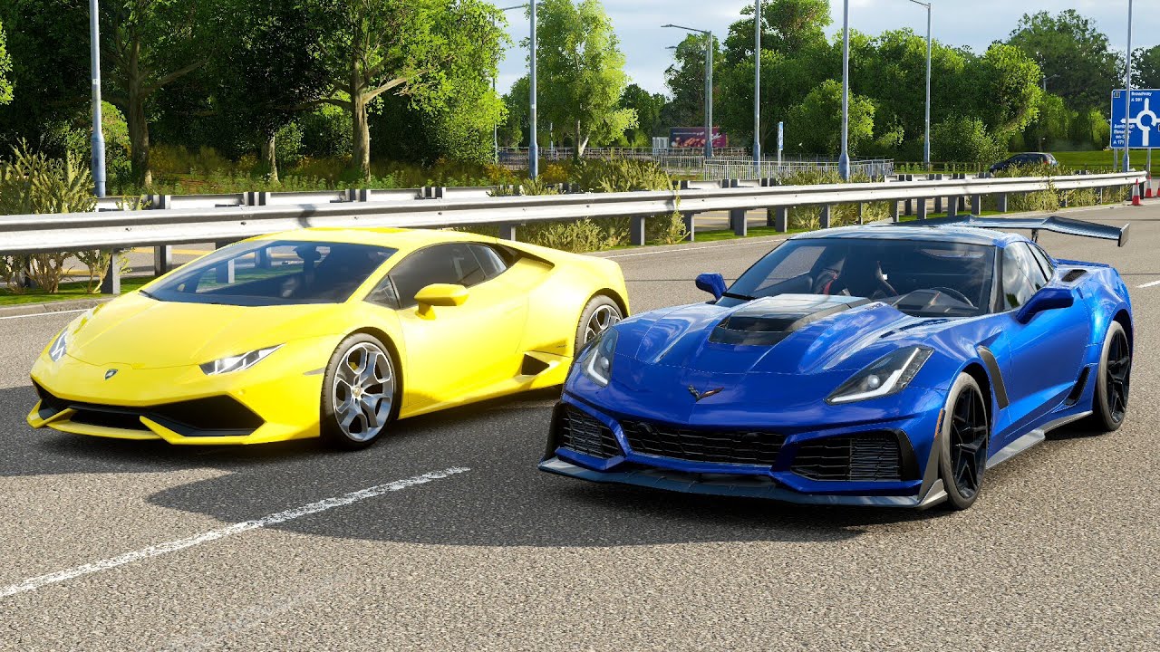 Forza Horizon 4 Drag race: Lamborghini Huracan vs Corvette C7 Zr1