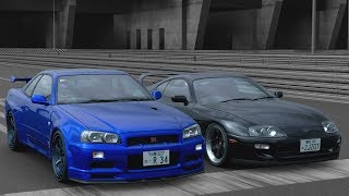 GT Sport 1000HP JDM Battle – R34 Nissan Skyline GT-R vs Toyota Supra