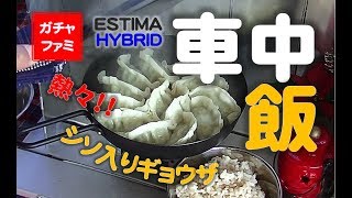 【車中飯】【餃子】エスティマHYBRIDで車中飯！美味い　餃子ライス！