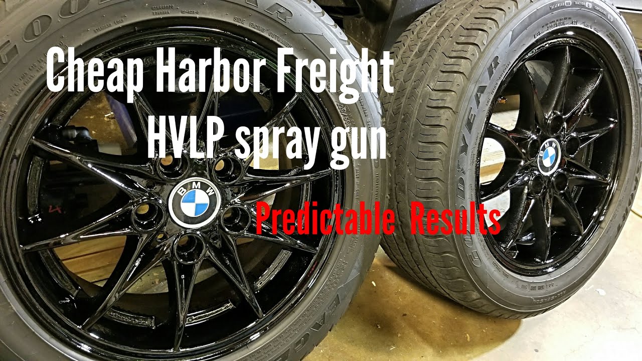 Painting the BMW Z4 wheels with a cheap Harbor Freight HVLP spray gun.