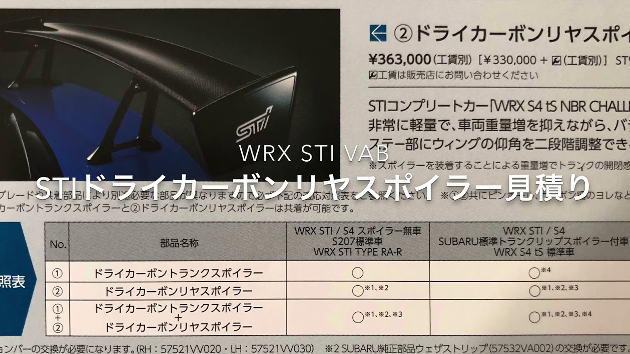 WRX STI ドライカーボンリヤスポイラー見積りしてきました。 VAB STI GTウイング