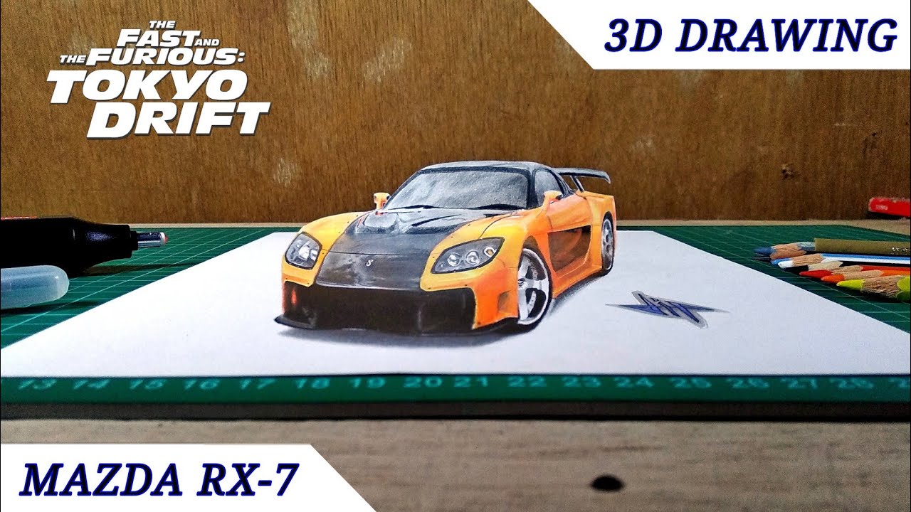 3D Drawing Mazda RX-7 Han’s Car – The Fast And The Furious: Tokyo Drift | Time Lapse
