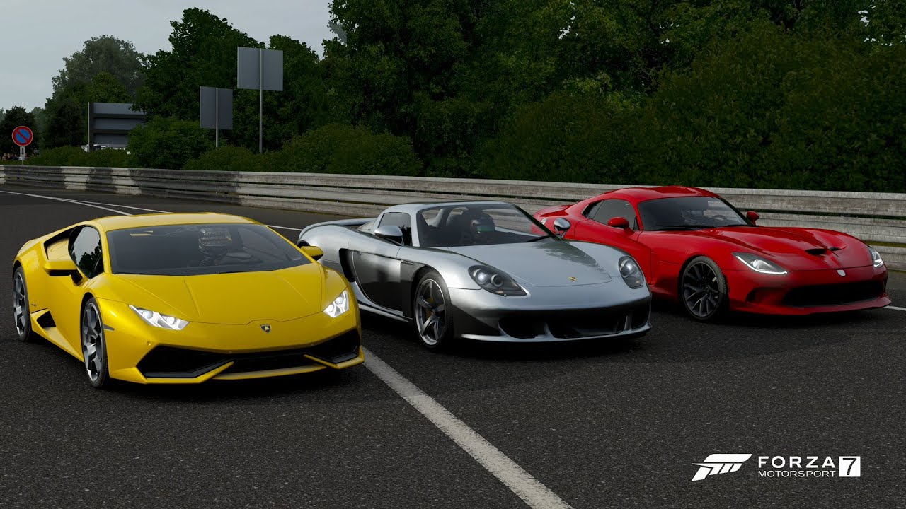 Forza 7 Drag race: Lamborghini Huracan vs Carrera GT vs SRT Viper GTS