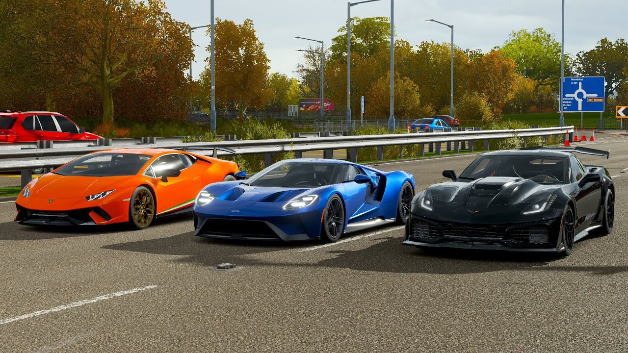 Forza Horizon 4 Drag race: Lamborghini Huracan Performante vs Ford GT vs Corvette C7 ZR1