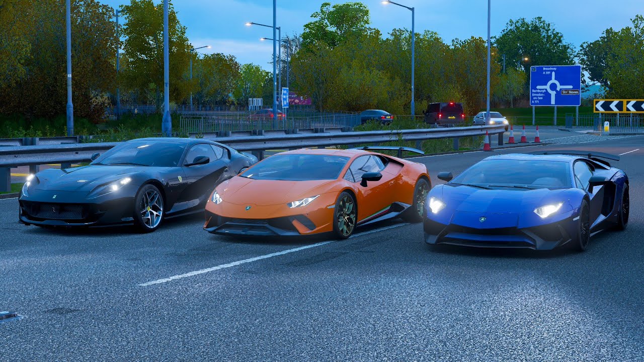 Forza horizon 4 Drag race: Lamborghini Aventador SV vs Huracan Performante vs Ferrari 812 Superfast