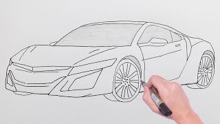 How to Draw Honda Acura NSX Sports Luxury Car – Easy Drawing Cars – Basit Honda Spor Araba Çizimi