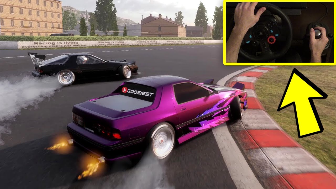 Mazda RX7 FC drifting in CarX Drift Racing (PC Gameplay with G29 wheel cam)
