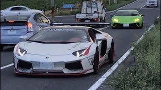 【爆音‼】岡山県笠岡市で牛田組のスーパーカー集団を発見‼ ランボルギーニ アヴェンタドールSVJ LP700 他 ウラカン ペルフォルマンテ フェラーリ458チャレンジ 360 430など