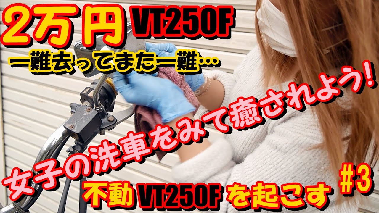 VT250F  不動車修理　3   女の子の洗車を眺める回、エンジン搭載