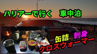 ハリアーで行く!　刺身と缶詰呑み(^^)海散歩車中泊!