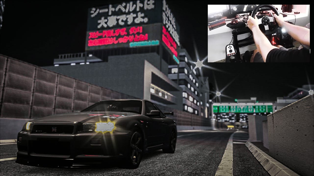 Andei de GTR de noite no japao – Skyline GTR R34 Assetto Corsa ( logitech g27 steering wheel )