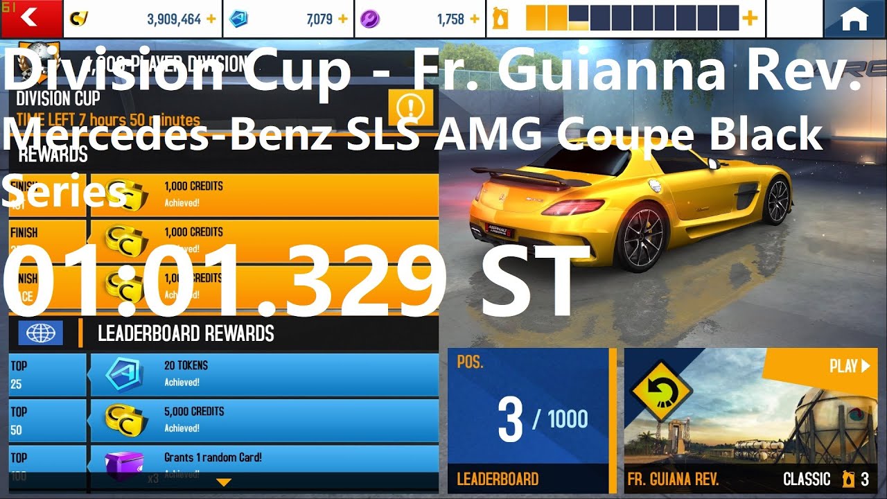 Asphalt 8 – Division Cup | Fr. Guianna Rev.| Mercedes-Benz SLS AMG Coupe Black Series 01:01.329 ST