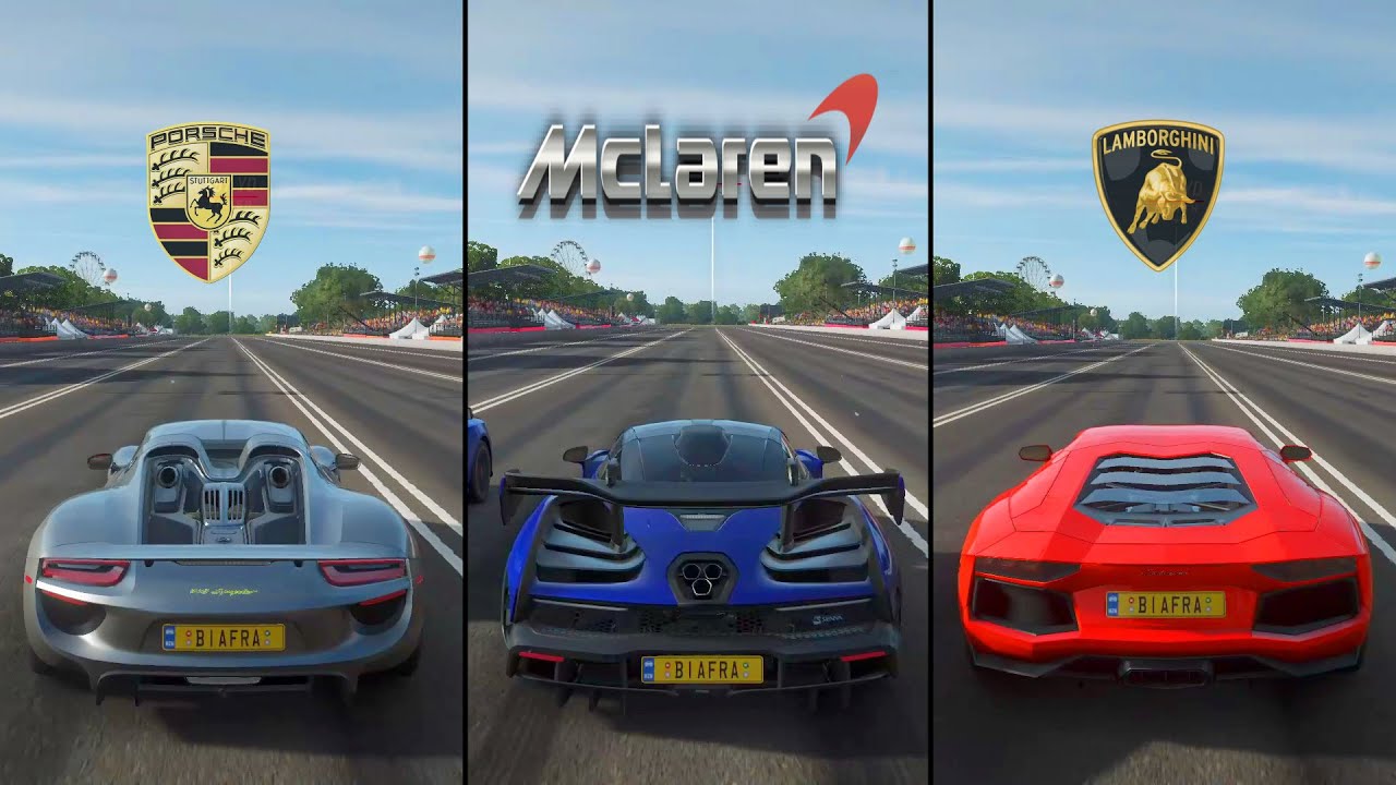 Forza Horizon 4 Drag Race: Porsche 918 Spider Vs Mclaren Senna Vs Lamborghini Aventador