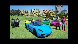 ÇOK  TEHLİKELİ YARIŞ PORSCHE 918 SÜRPRİZ SONLU YARIŞ VENOM JOKER ÖRÜMCEK ADAM