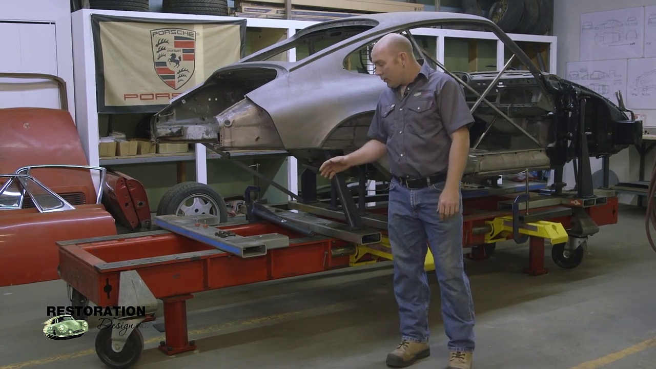 Porsche 911 repair at Restoration Design Collision Center with the help of a Celette frame machine