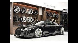 アウディR8 V10クーペ 1688万円 KWコイルオーバー車高調 RotiformF20R21AW カプリスト可変バルブ付マフラー 2016年 6千km 5200cc Audi カスタム例