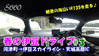 【S660】春の伊豆ドライブ＃３ 河津町→伊豆スカイライン・天城高原IC　絶景の海沿いR135を走る♪【カーブログ】