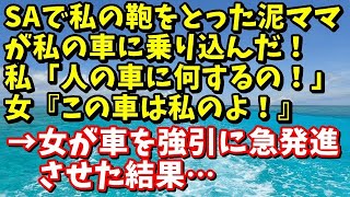 衝撃的な話　SAで私の鞄をとった泥ママが私の車に乗り込んだ！私「人の車に何するの！」女『この車は私のよ！』→女が強引に車を急発進させた結果…