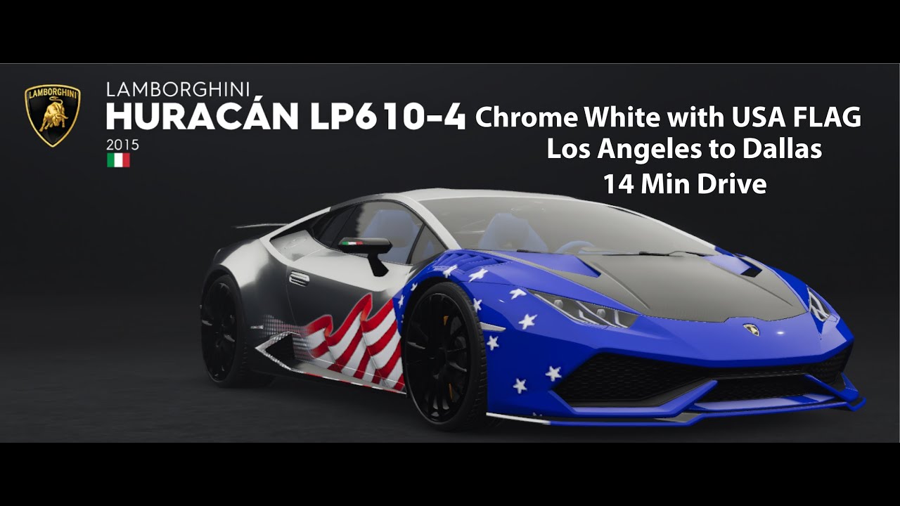 The Crew2 Lamborghini Huracan LP610-4 Chrome White with USA FLAG Los Angeles to Dallas14 Min Drive!