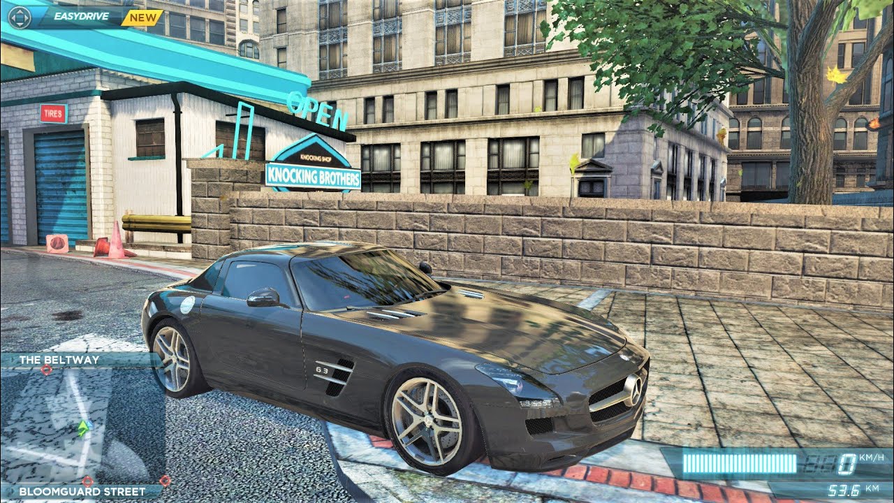 mercedez benz sls amg race for aero body,short gears nfs most wanted 2012 gameplay in (1080p).