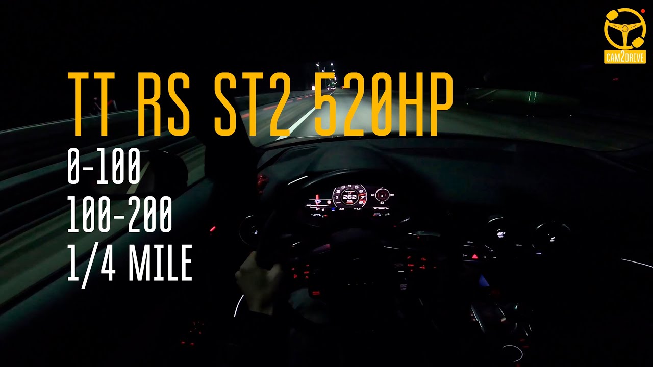 2018 Audi TT RS  – STAGE 2 520 hp APR 98 Ron Dragy 0-100 100-200 402m 1/4 mile acceleration LOW GRIP