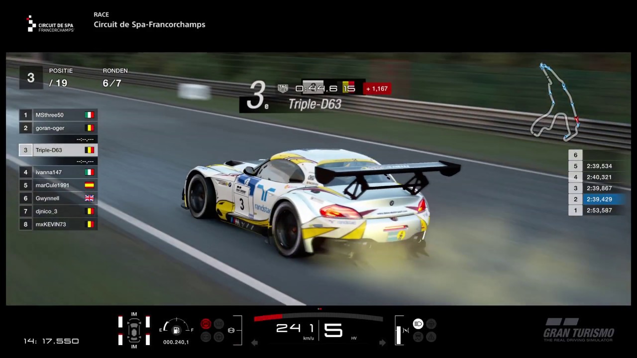 Gran Turismo™SPORT: BMW Z4 GT3 @ a rainy daily Spa Francorchamps race | Podium! || Game sound only