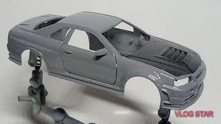 Projek custom Nissan SKYLINE GTR R34, decal carbon black