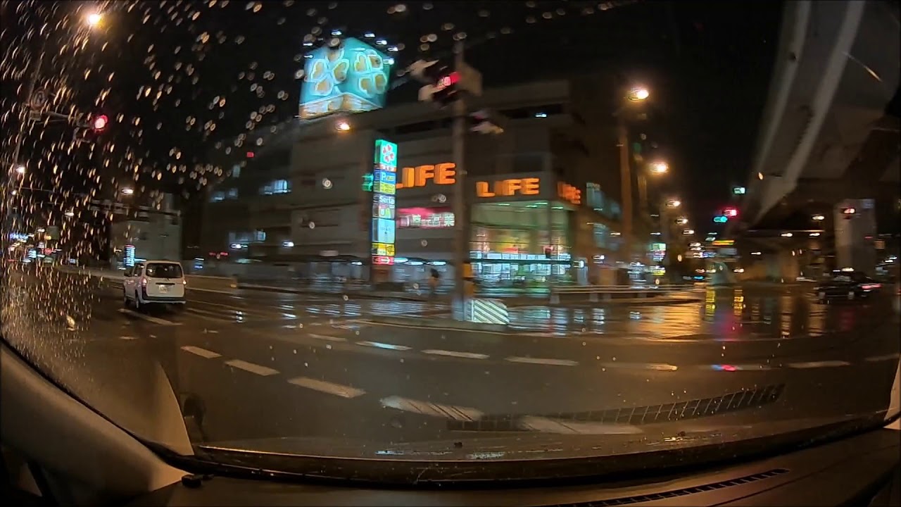 深夜雨天のコムテックZDR-015動画　長居公園通　今里筋
