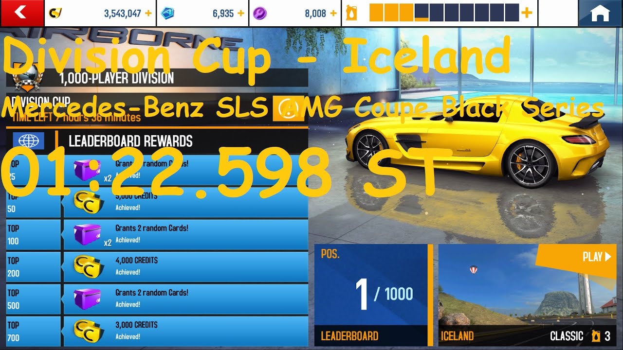 Asphalt 8 - Division Cup | Iceland | Mercedes-Benz SLS AMG Coupe Black Series 01:22.598 ST