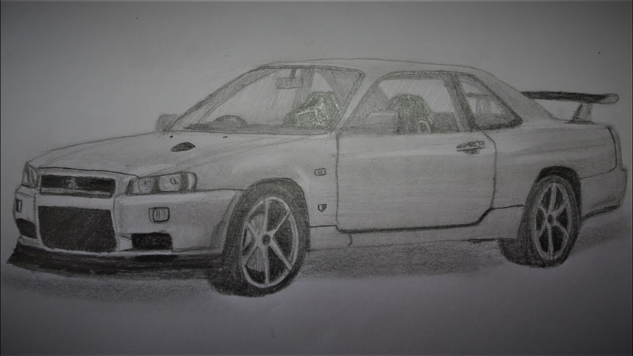 Car-Drawing Nissan Skyline GT-R R34 Tine Lapse
