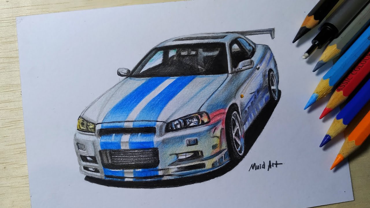 Drawing Car – Nissan Skyline GT-R R34 – Timelapse Video